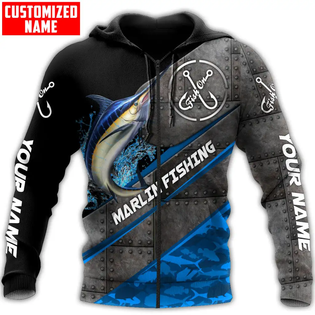 Marlin Fishing Nombre personalizado 3D completamente estampado Sudadera con capucha y sudadera para hombre Otoño Unisex Zip sudaderas con capucha ropa deportiva Casual KJ861 - imagen 5