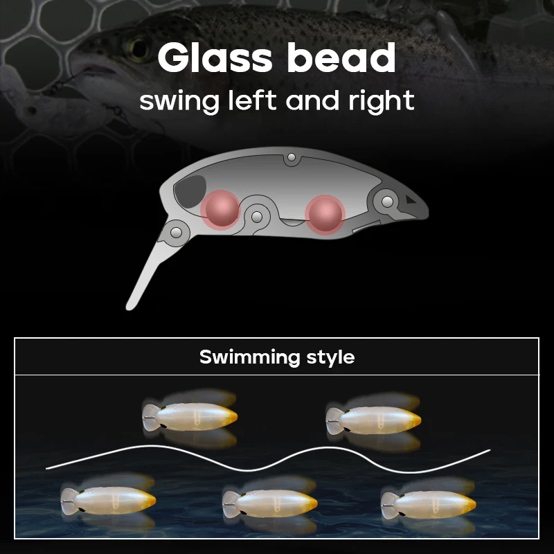 LETOYO 2,2g/33mm cebo de manivela flotante Mini señuelo de manivela de superficie de agua con cuentas de sonido flujo de centro de gravedad bajo señuelos de trucha - imagen 4