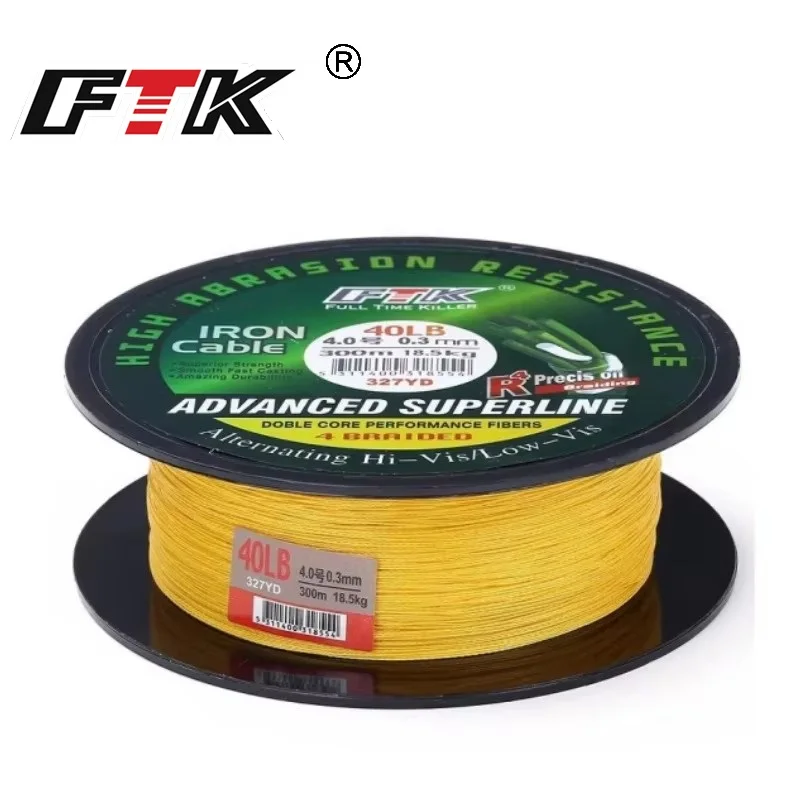 FTK-sedal de pesca trenzado de 4 hebras, 300M, 8LB, 10, 15, 20, 25, 30, 40, 50, 60LB, línea de PE multifilamento, accesorios de pesca trenzados
