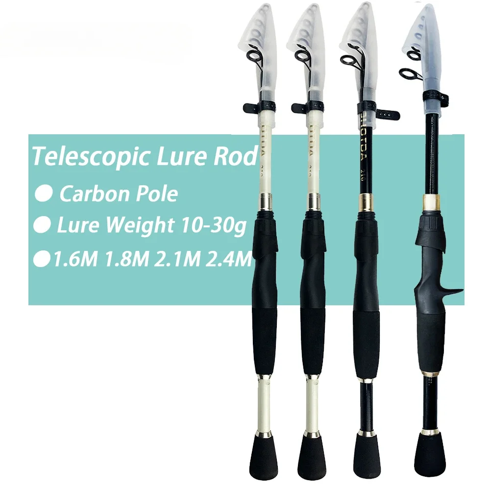 Cañas de pescar telescópicas de 1,6 M-2,4 M, caña giratoria de carbono para Baitcasting, peso ultraligero, accesorios de pesca, peso del señuelo 10-30g - imagen 3