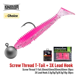 Kingdom T-tail 20 piezas cebo blando que se hunde 35mm 0,37g 45mm 0,8g 55mm 1,3g 65mm 2,2g cabeza de gusano suave Artificial para pesca de lubina
