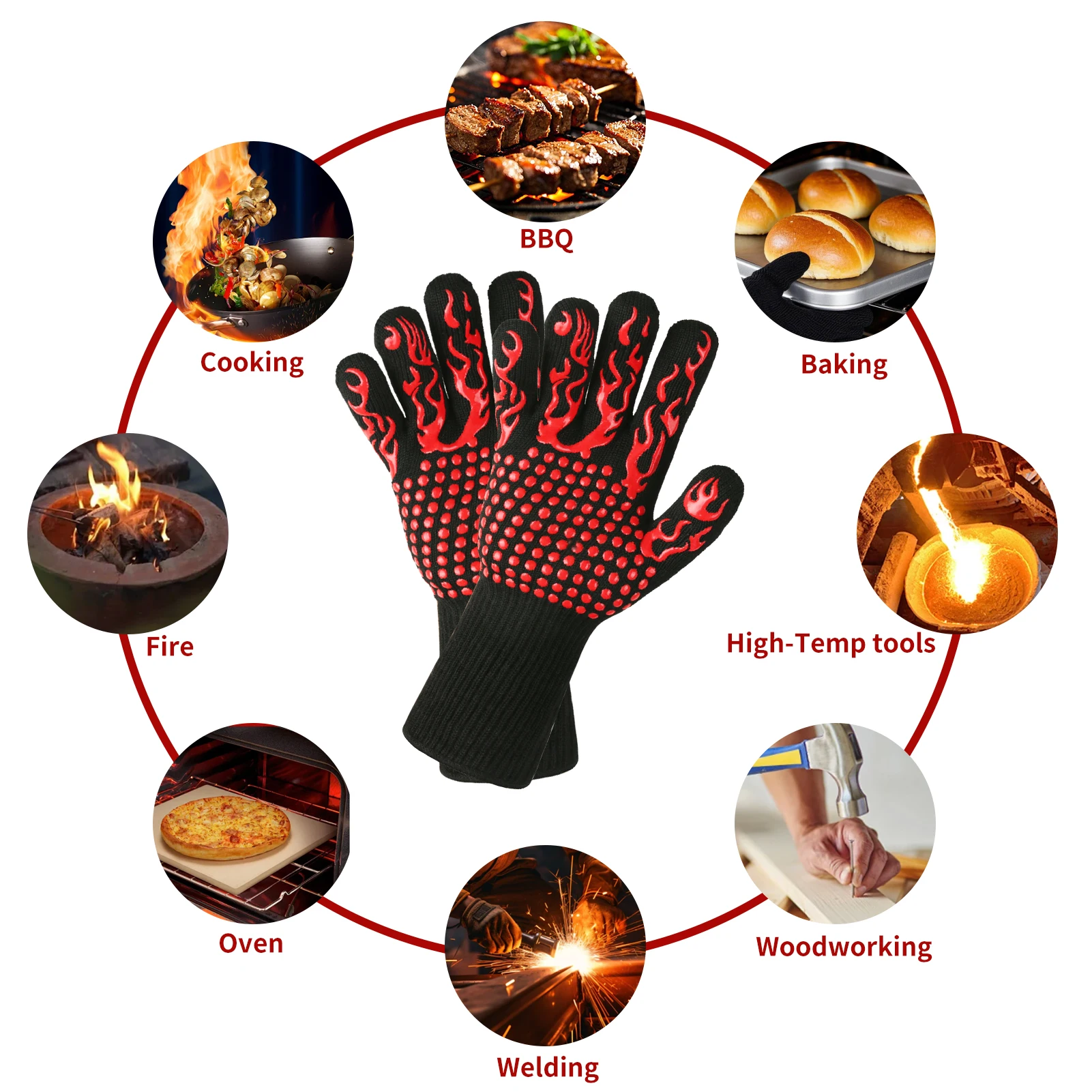 Guantes ignífugos antideslizantes para barbacoa, guantes para horno microondas ignífugos 1472 ℉ /800 ° Manopla de horno resistente al calor extremo centígrados C - imagen 5