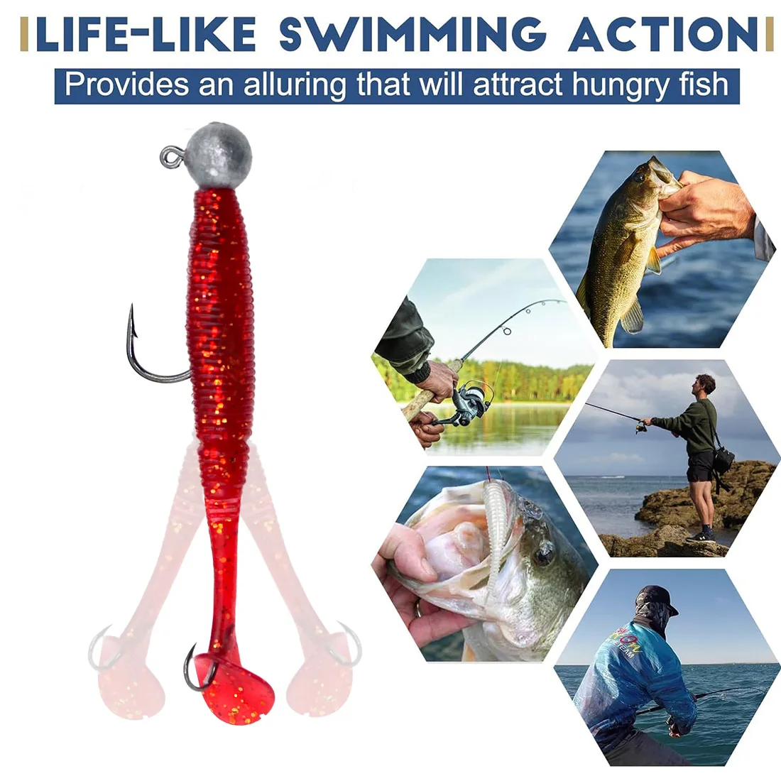 FishTrip-señuelo blando con cabezal de anzuelo, 5 uds., cola de paleta con gancho, señuelo de plástico suave de PVC de 3-10g para aparejos de pesca de lubina, agua salada