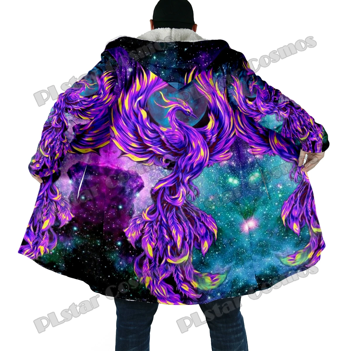 2025 capa de moda de invierno para hombre, patrón Retro de Fénix, capa con capucha de lana gruesa con estampado 3D, capa cálida informal Unisex DP40 - imagen 4