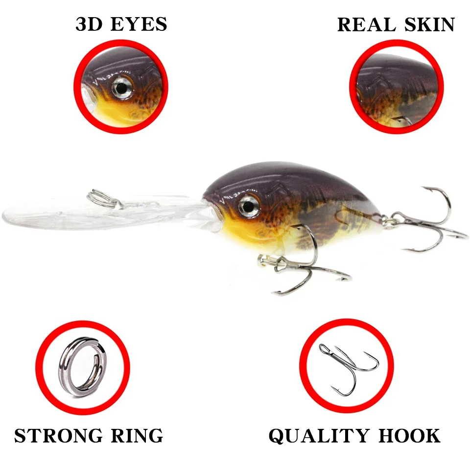 Crank-Bait flotante Wobblers, señuelo de pesca, Deep-Diving-4-5m de agua salada para mar, grande y realista - imagen 3