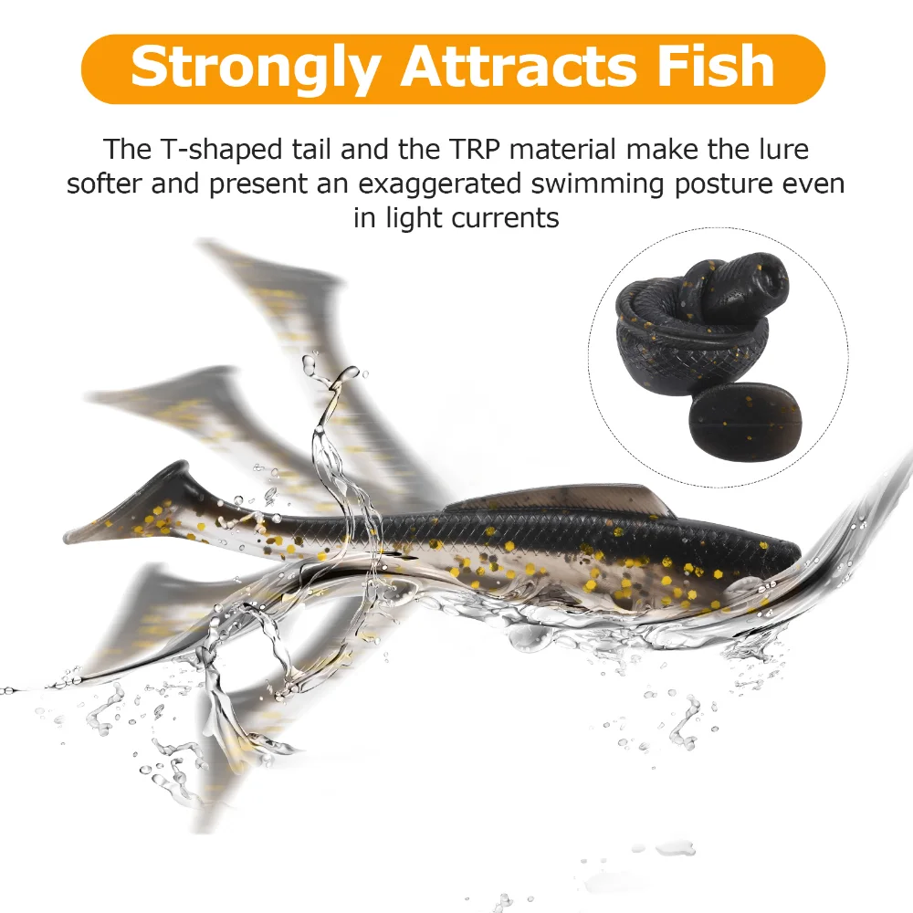 Goture-Juego de Señuelos de Pesca de cola en T suave, Señuelos de Pesca de pececillos para lubina, señuelos de camarones suaves para agua salada y dulce - imagen 4