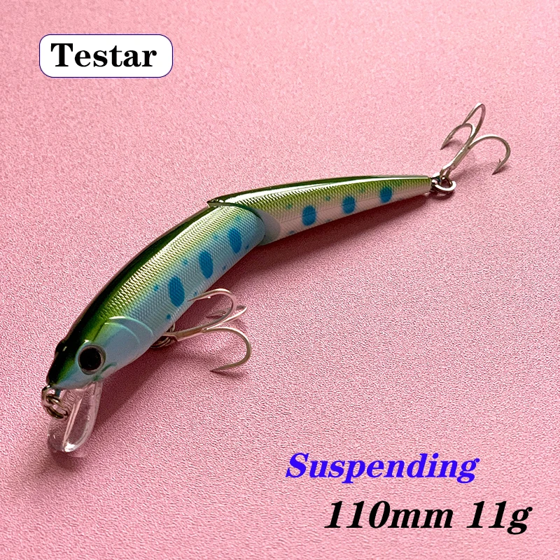 Cebo de pececillo suspendido Testar de 110mm y 11g, Jerkbait de dos articulaciones, Wobblers artificiales, cebo duro UV, lubina, trucha, Señuelos de pesca en hielo de invierno - imagen 2