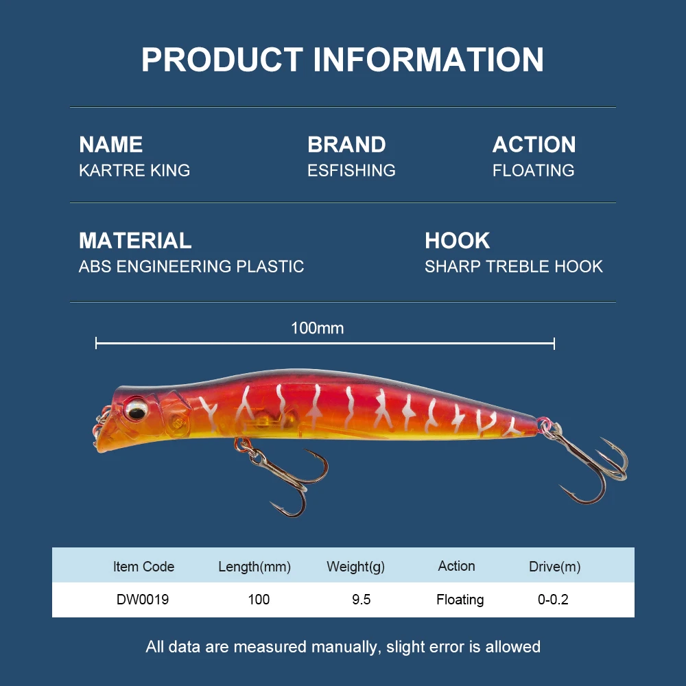 KESFISHING Nuevo señuelo Popper cebo duro 100 mm unidad 0-0,2 m Dater King para lubina - imagen 3