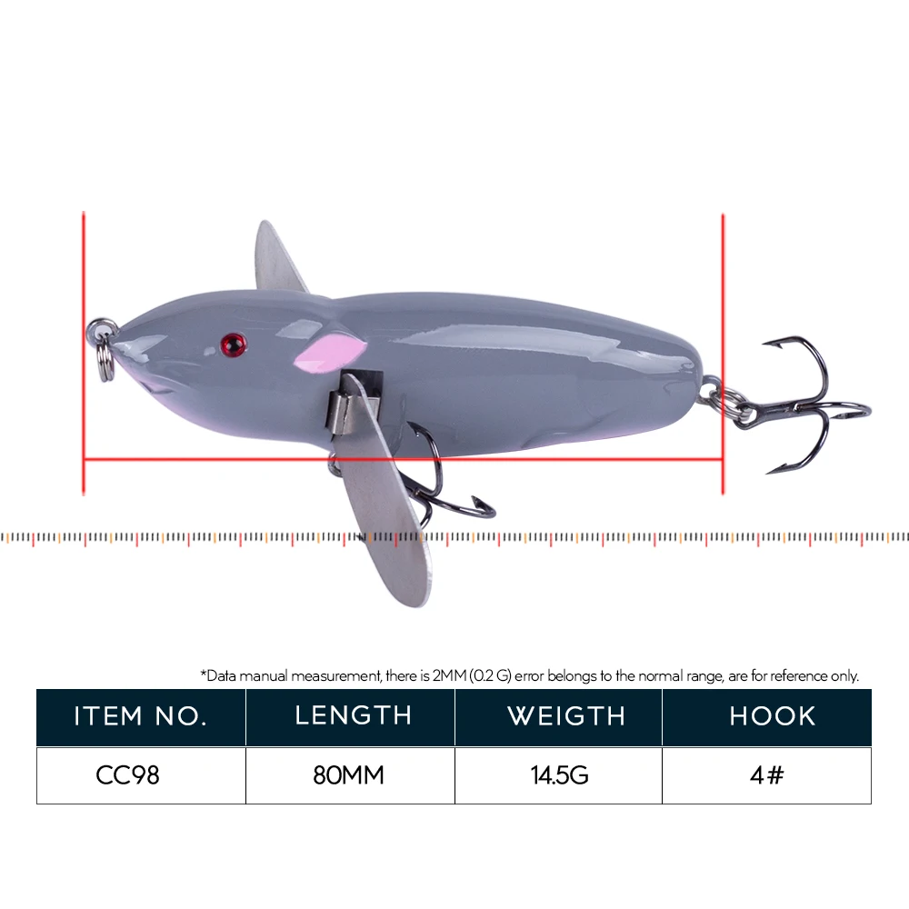 Hanlin-señuelo Topwater de 8cm y 14g, cebo de rata, alas de hoja de Metal, cuerpo duro, Wobblers, Señuelos de Pesca de ratón, pececillo, Lucio, aparejos - imagen 2