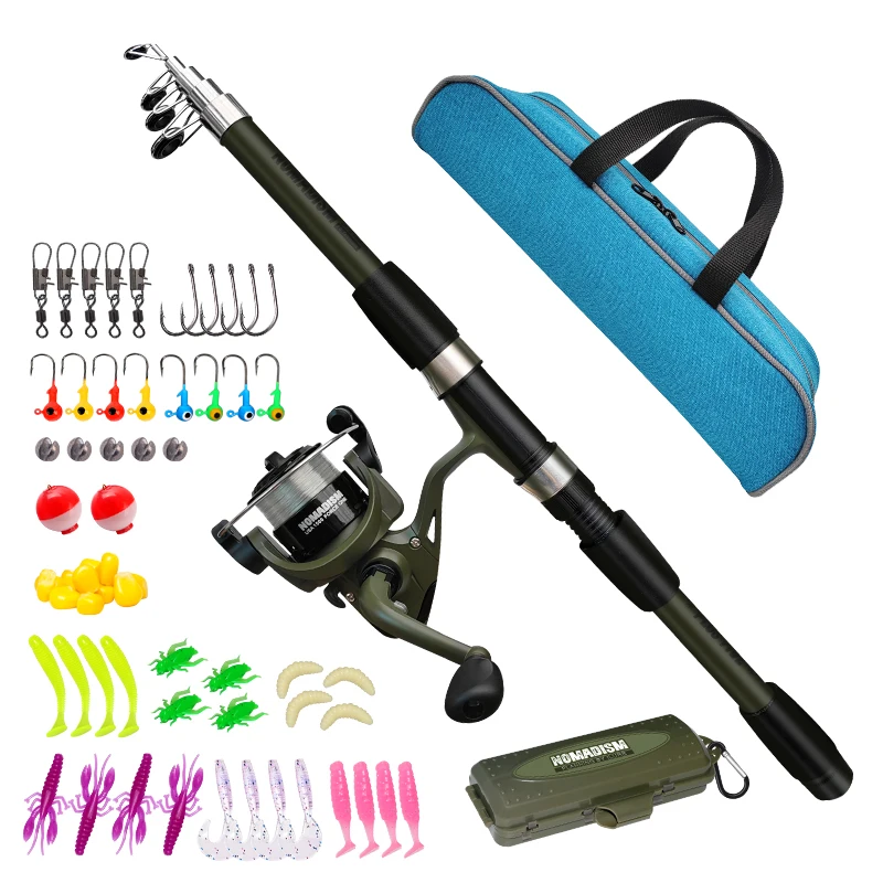 Nuevo juego de cañas de pescar, Kits completos con caña de pescar telescópica de 1,65 M, carretes giratorios, Señuelos de Pesca de Mar, anzuelo y accesorios, herramienta para carpa - imagen 2