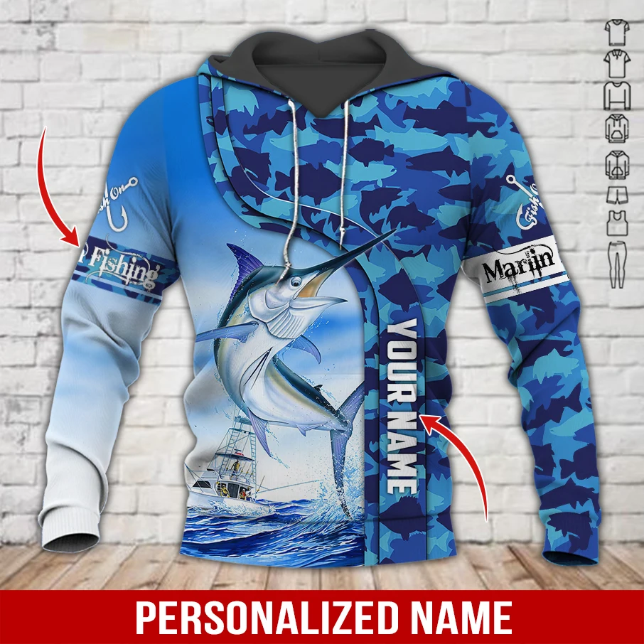 Sudadera con capucha Marlin Fishing 3D personalizada – pesca deportiva - imagen 2