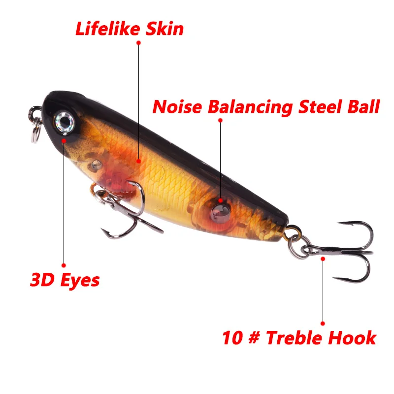 1 Uds. Señuelos de pesca con lápiz de agua superior 50mm 5,5g Trolling Minnow Wobblers Swimbait Isca cebo duro Artificial aparejos de Crankbaits de lubina - imagen 4
