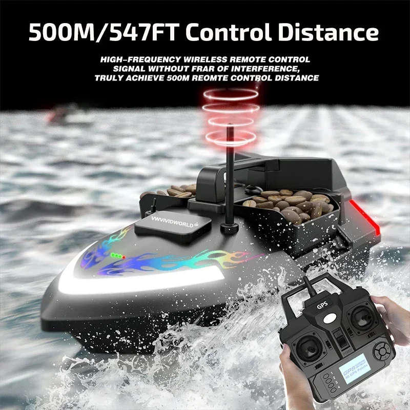 VWVIVIDWORLD, 2024 nuevo, 24000mAh, 40GPS, barco de cebo de pesca RC, carga de 2KG, 500M, luz nocturna, crucero/retorno/corrección de ruta - imagen 5