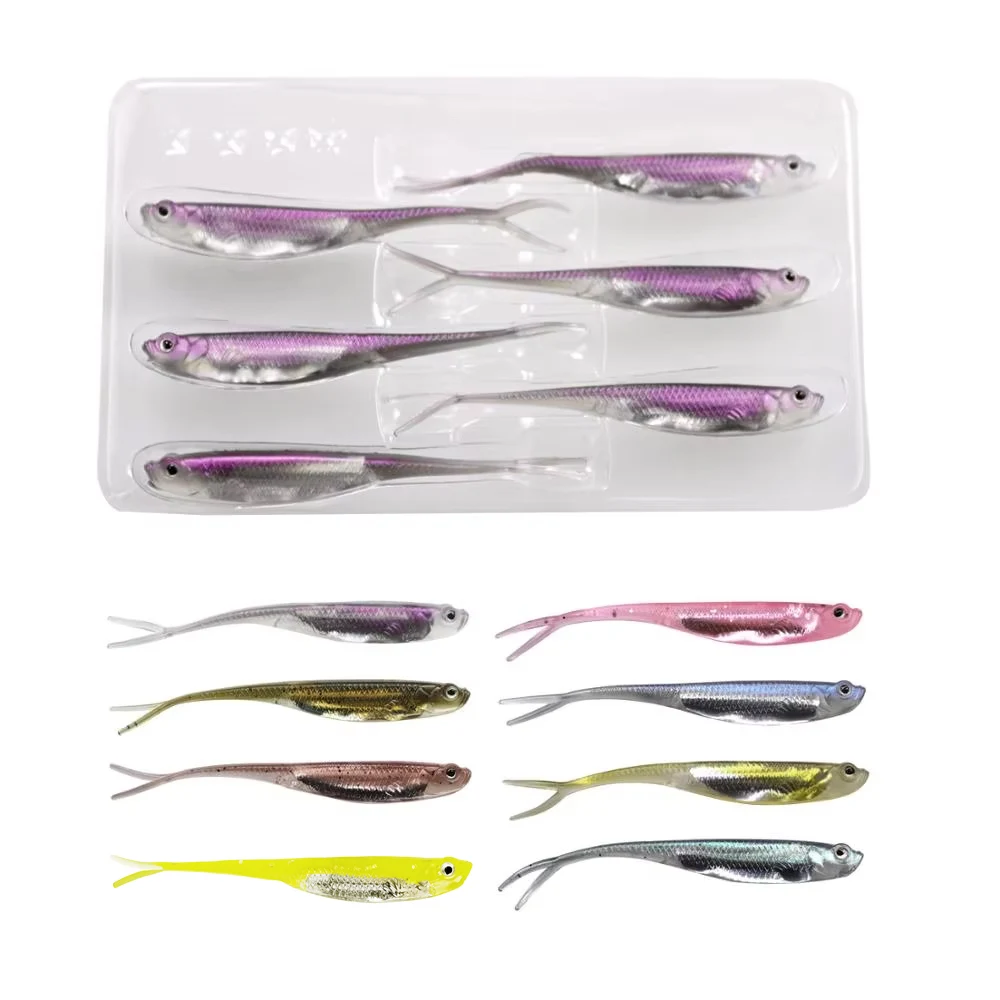 Señuelos blandos de pesca, 6 uds., 7,5 cm, 1,8g, cebo suave Jerk Shad, gusano de pesca, Swimbaits, señuelo suave de silicona para pesca de carpa