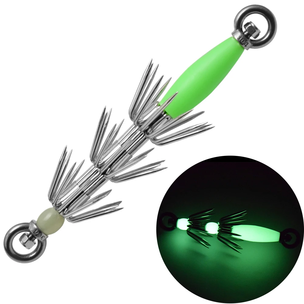 1 pieza nuevo anzuelo de calamar grande, anzuelo luminoso de tres capas de calamar de aguas profundas, equipo de pesca de agua salada de acero inoxidable, anzuelo de pesca en roca - imagen 2