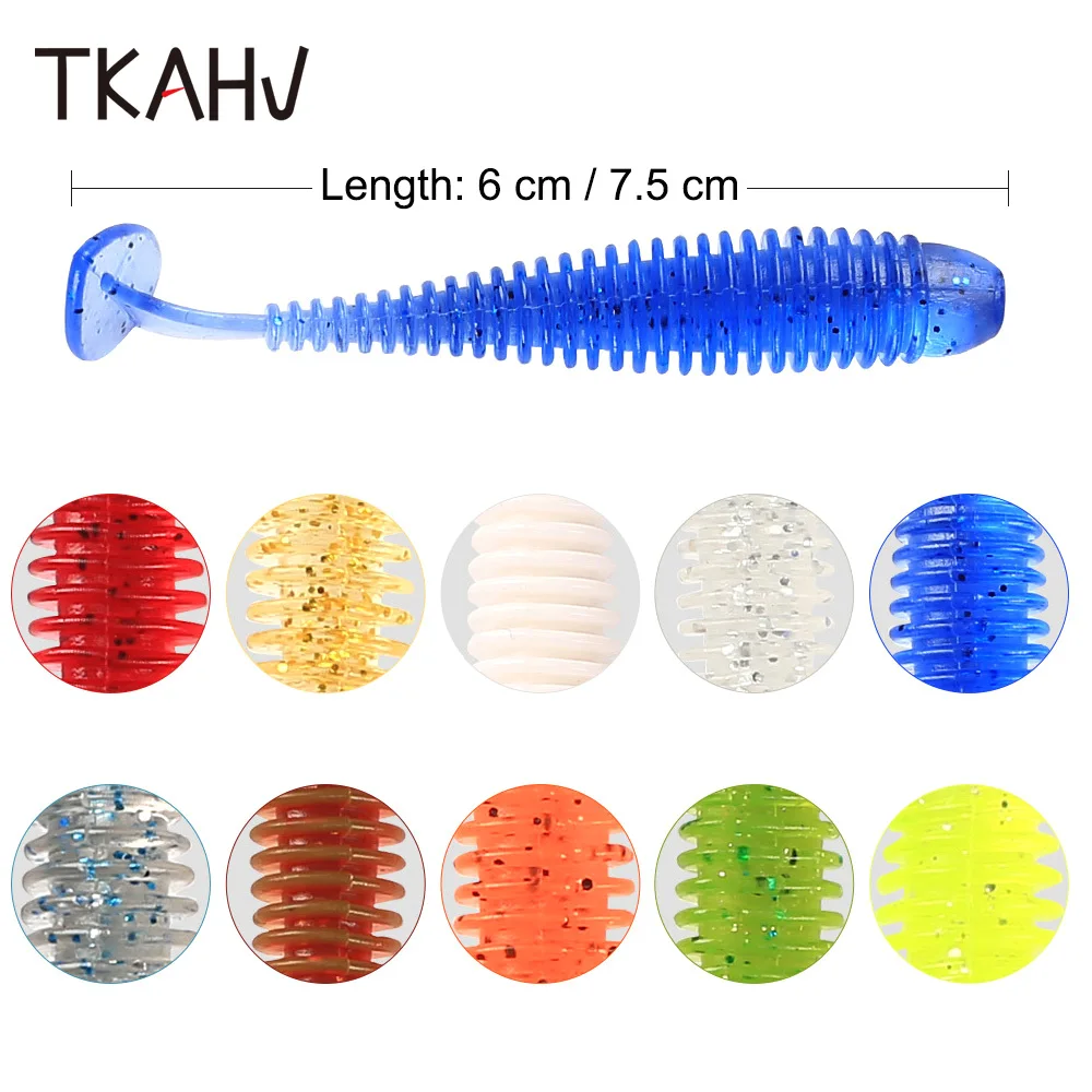 TKAHV-señuelo de silicona de 60 mm y 75mm, anillo de impacto de cola de paleta, gusano de sábalo suave, cebo Artificial para lubina, Jigg, Wobblers, aparejos de Swimbait, 10 Uds. - imagen 3