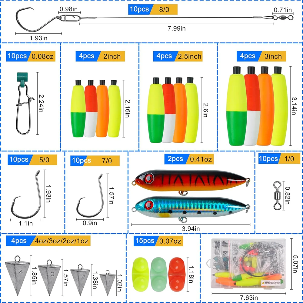 Kit de fabricación de aparejos de pesca Catfish, accesorios de aparejo con línea de ratán, señuelo flotante, caja de aparejos de pesca, 83 piezas - imagen 2