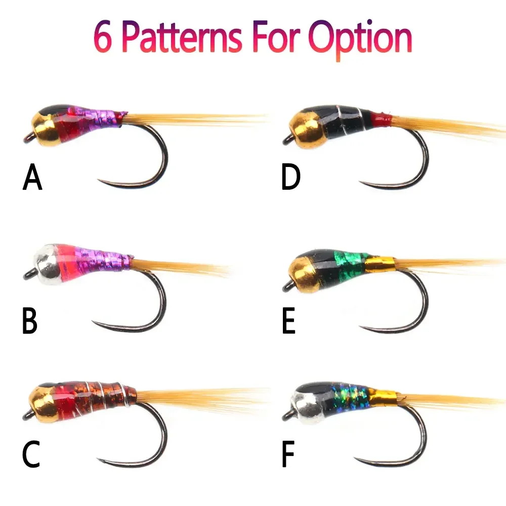 Bimoo 8 piezas # 18 cabeza de cuentas de latón epoxi Perdigon Ninfa sin púas ninfas checas fregadero rápido húmedo Euro Ninfa mosca trucha Señuelos de pesca cebos - imagen 3