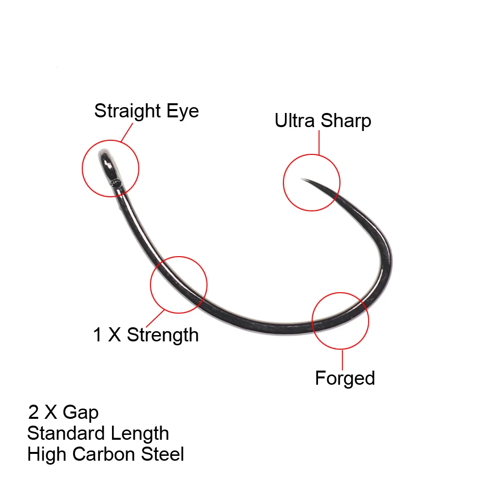 Mejore su experiencia de pesca con este gancho forjado ultra afilado diseñado para 1X resistencia y 2x espacio, hecho de acero alto en carbono