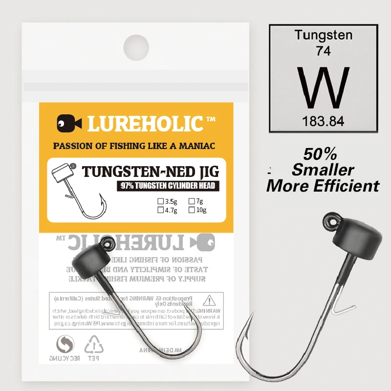 LUREHOLIC-Cabeza de plantilla Ned de tungsteno con anzuelo Mustad de Noruega, anzuelo de aparejo Ned, señuelo de pesca para pesca de lubina de fundición larga - imagen 4