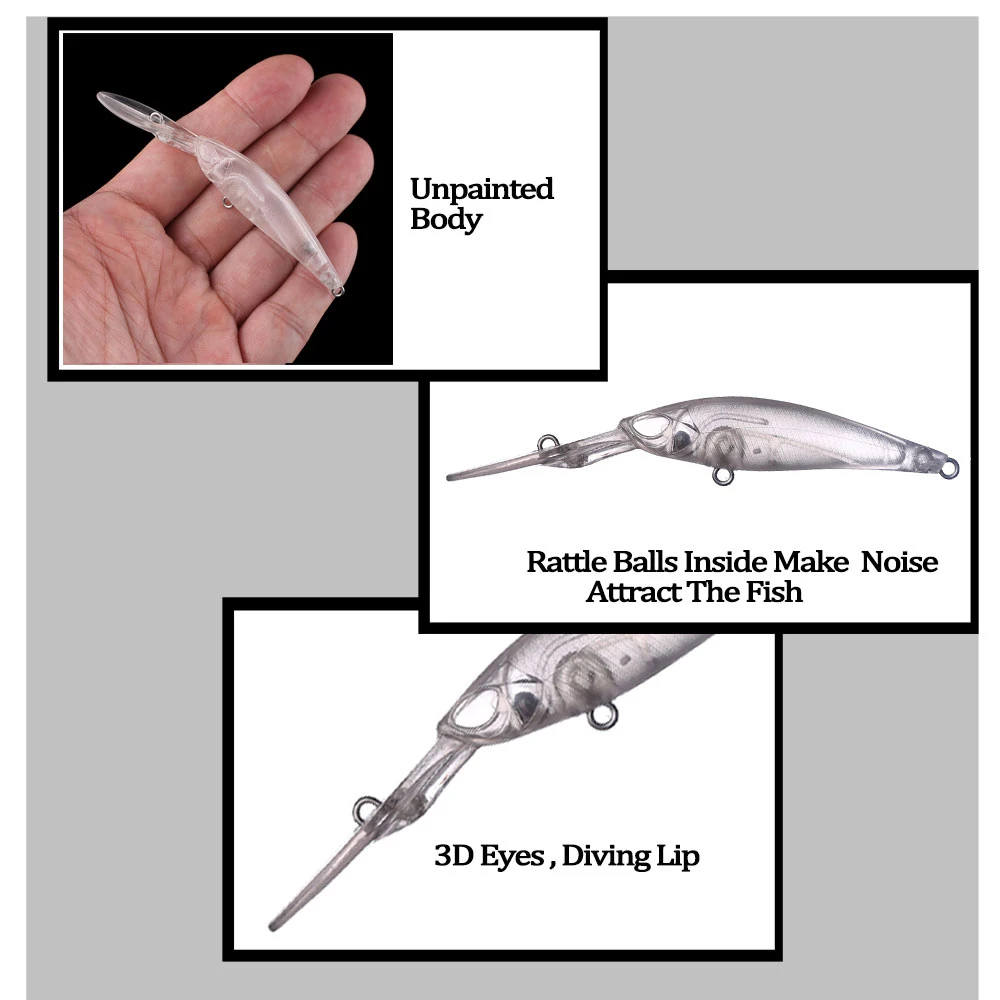 Chan'sHuang-señuelo de pesca Artificial, cebo en blanco sin pintar de 20 piezas, 9,5 cm, 4,5g, sonajero flotante, buzo largo, Minnow, hecho a mano - imagen 5