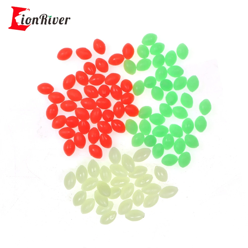 LIONRIVER 100 Uds cuentas luminosas frijoles espaciales de pesca bolas flotantes de goma suave ovaladas luz brillante para accesorios de pesca al aire libre