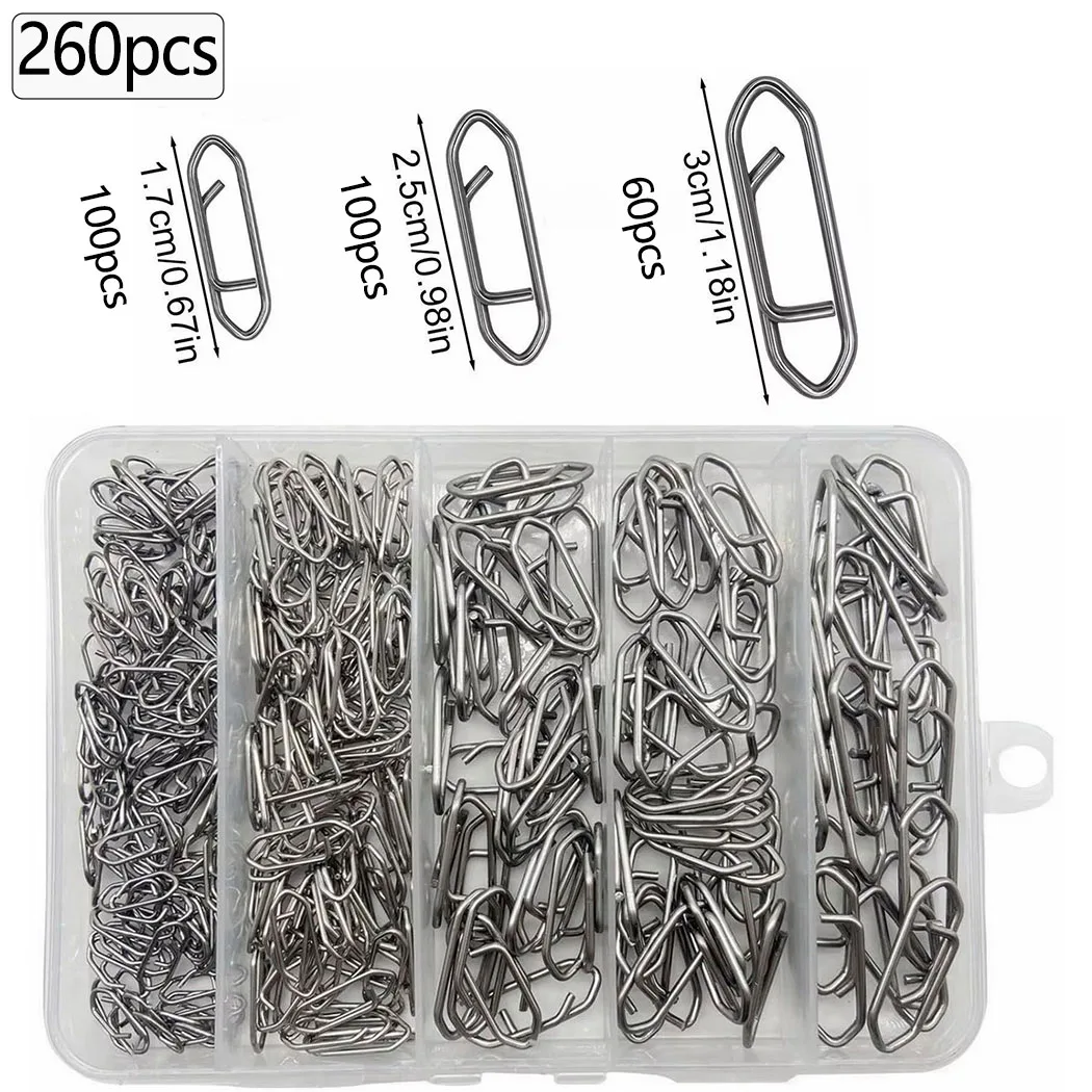 260 unids/caja Vissen Clips barril giratorio aparejos Snelle Snap pesca Opknoping Snap Draagbare multipacks Accesorios de Pesca - imagen 3