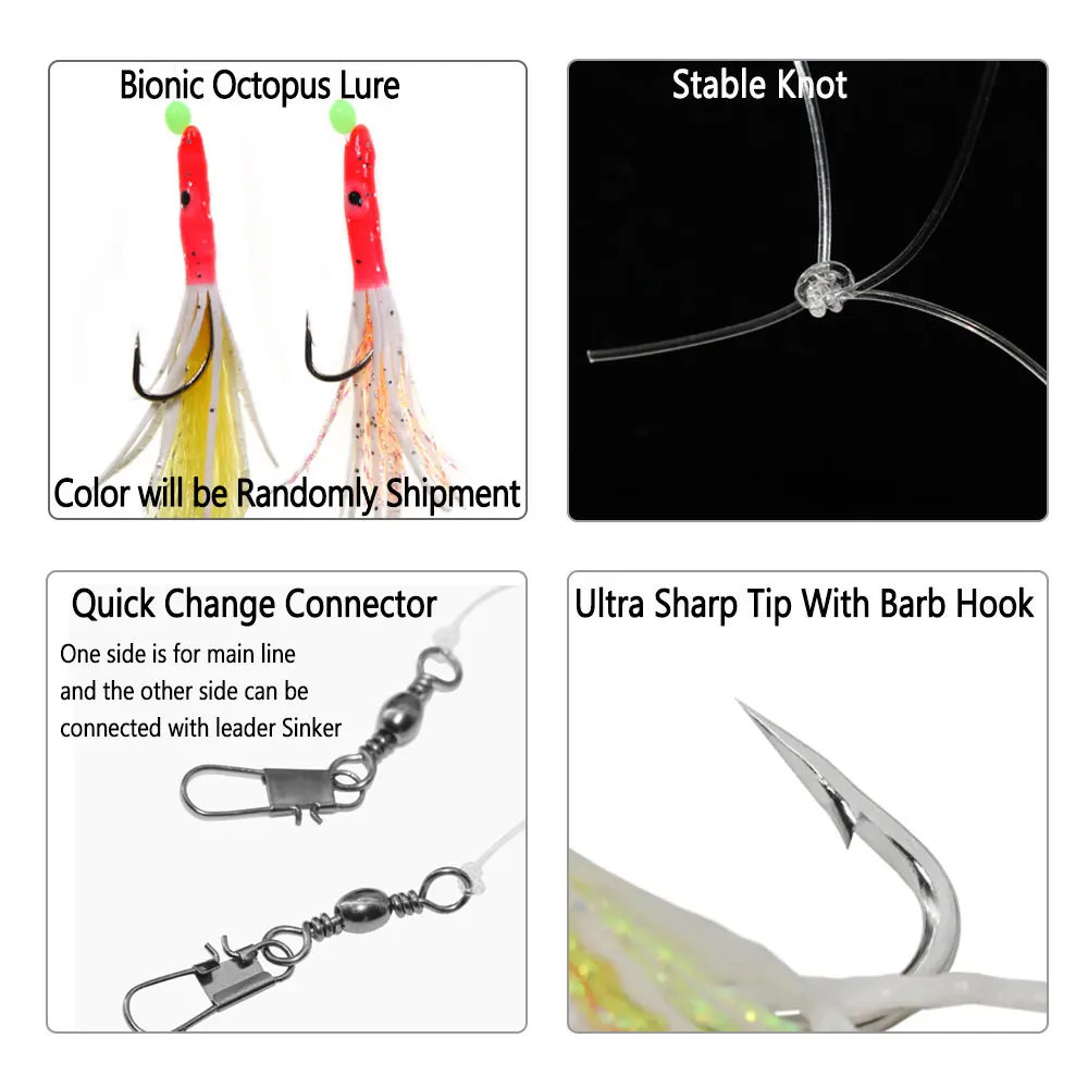 Bimoo-Señuelos de Pesca de agua salada, cebos de pulpo Sabiki, Saury, calamar, caballa, Flashabou retorcido, 2 paquetes = 12 piezas - imagen 3