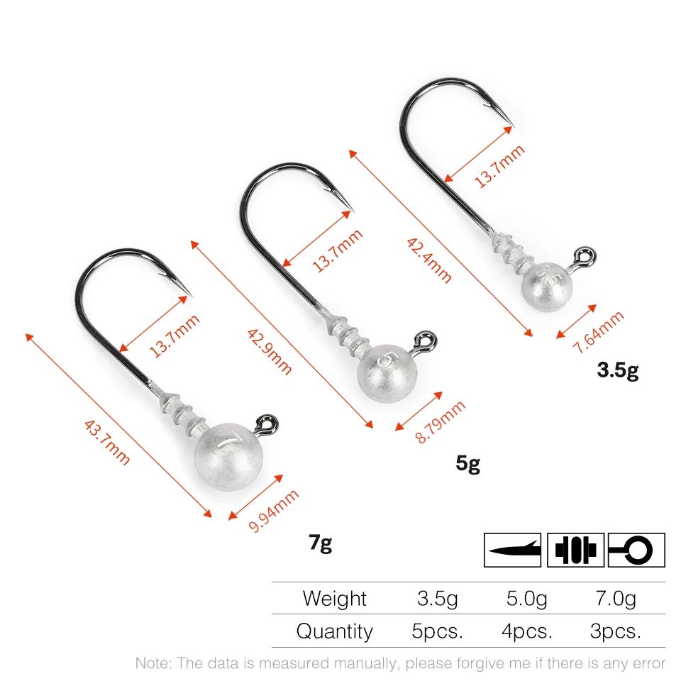TSURINOYA-anzuelos de Pesca con cabeza de plomo, anzuelos de Pesca con cabeza de plomo de 3,5g, 5,0g y 7,0g, señuelo suave para Lucio, accesorios para Pesca Jigging - imagen 2