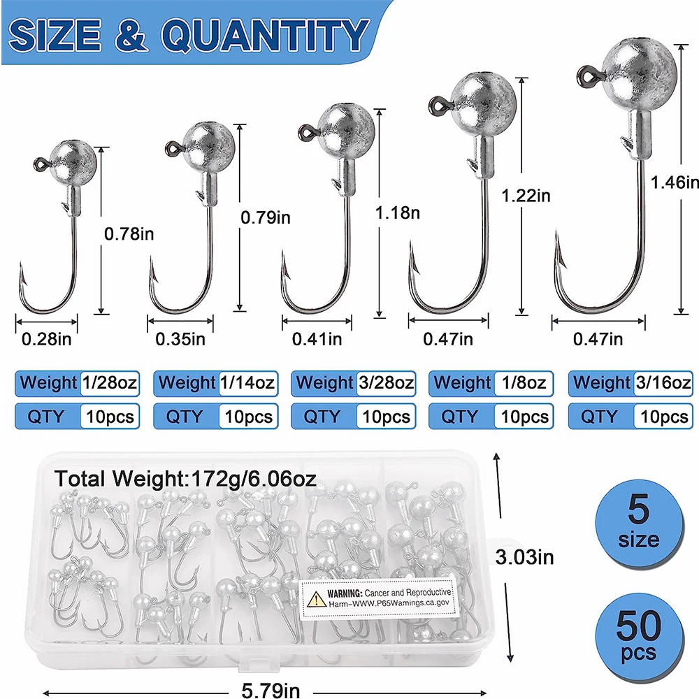 Kit de anzuelos de cabeza de plantilla de manivela, gancho de púas afilado para gusanos blandos, cebo para lubina, trucha, agua dulce y salada, 20 piezas/50 Uds. - imagen 2