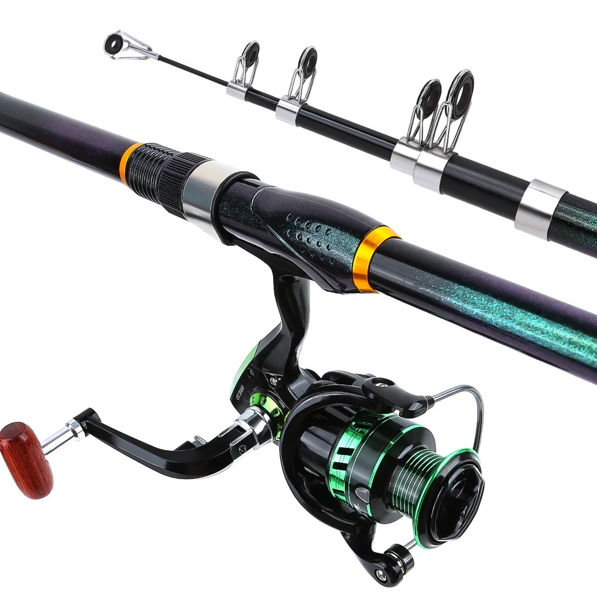 Carrete de caña de pescar verde de carbono de 2,7 M Combo telescópico giratorio viaje agua salada equipo de pesca de agua dulce - imagen 5