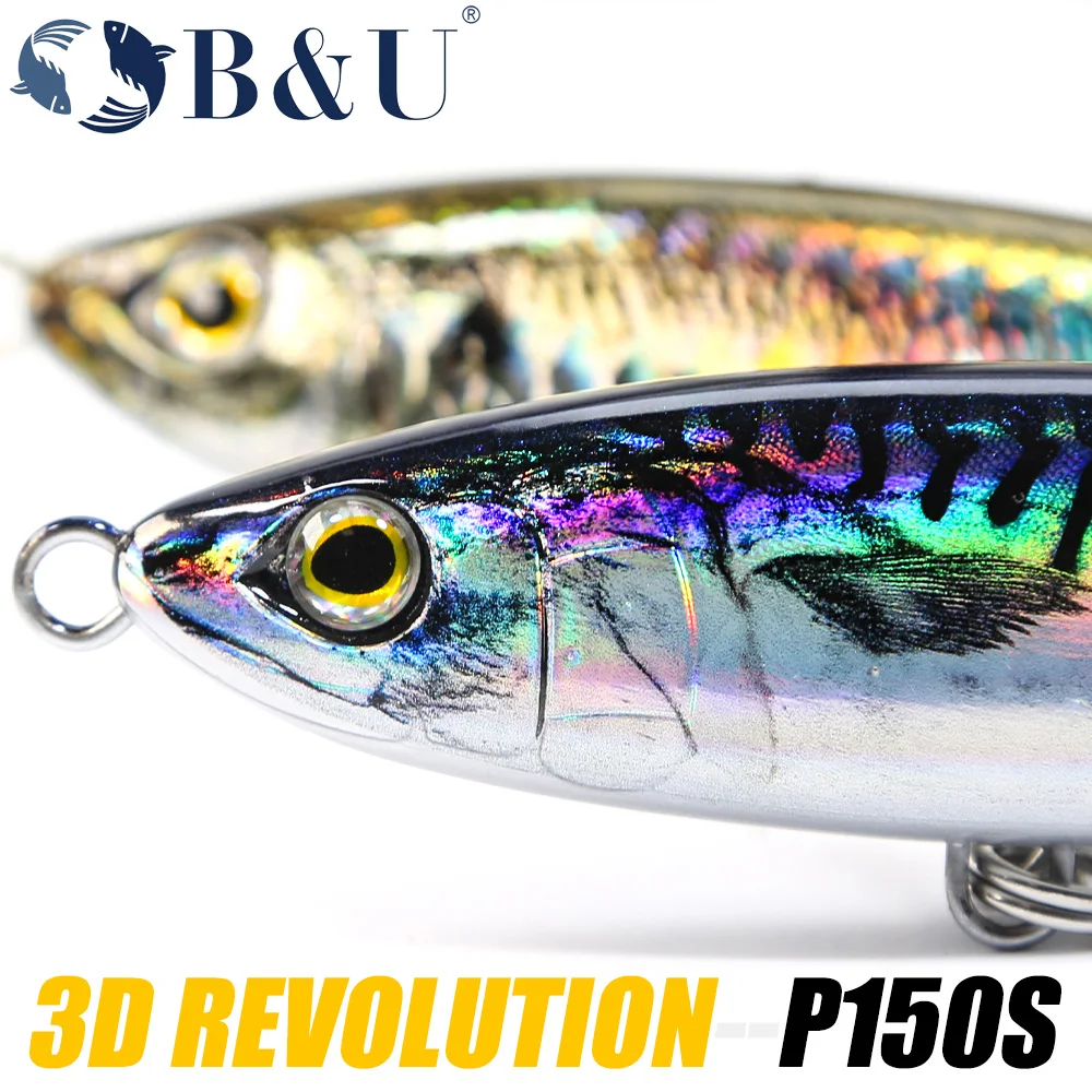B & U-señuelo de pesca hundido en el mar con impresión 3D, cebo adhesivo, lápiz, agua superior, 150mm, 69,2g, GT, palo de pesca de agua salada, cebo Artificial - imagen 4