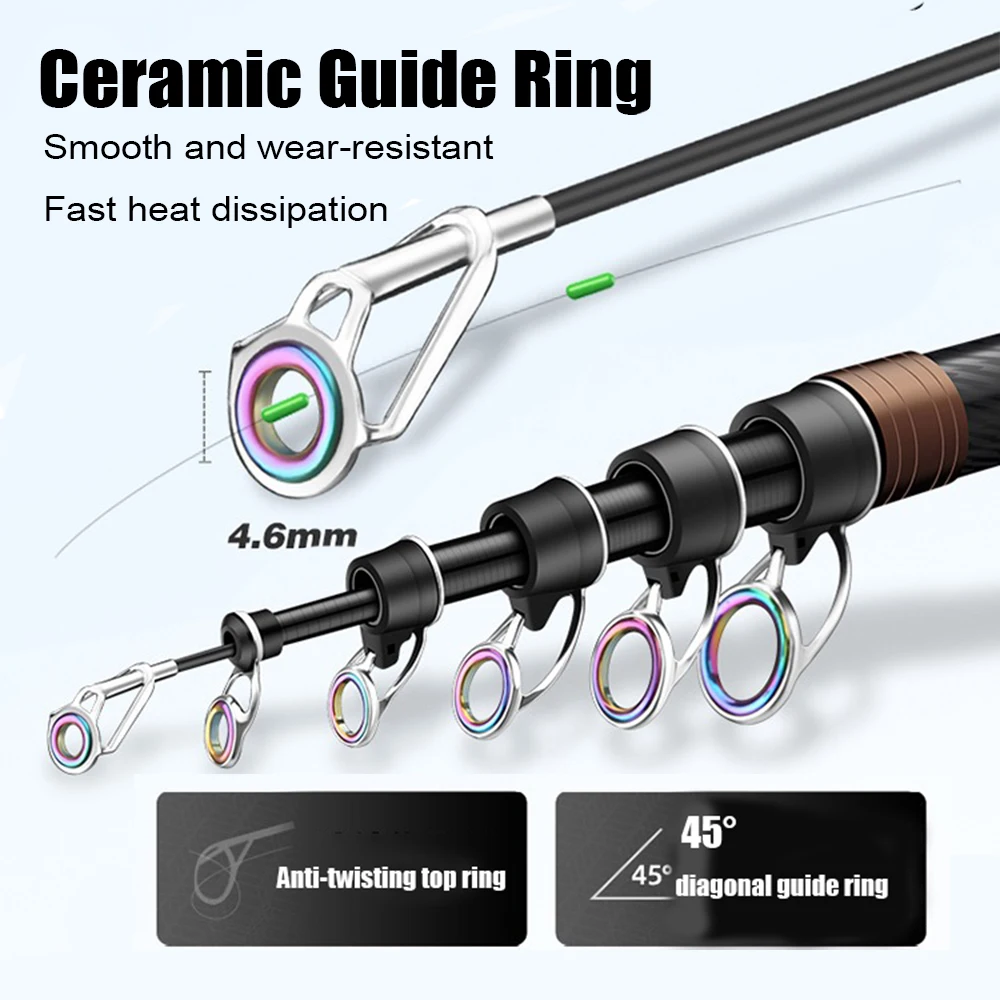 Caña de Surf telescópica de 2,1-4,5 M, caña de pescar giratoria para viajes, agua salada, agua dulce, lanzamiento de energía, Surfcasting, caña de Baitcasting de carbono - imagen 4
