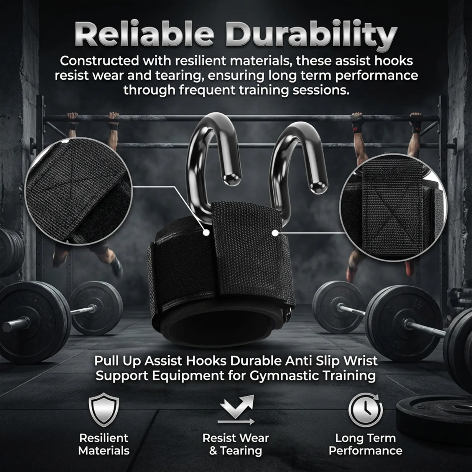 Ganchos de asistencia para dominadas, correas de soporte de muñeca antideslizantes gruesas para barra de dominadas, gimnasio al aire libre, entrenamiento, equipo de entrenamiento de peso muerto - imagen 5
