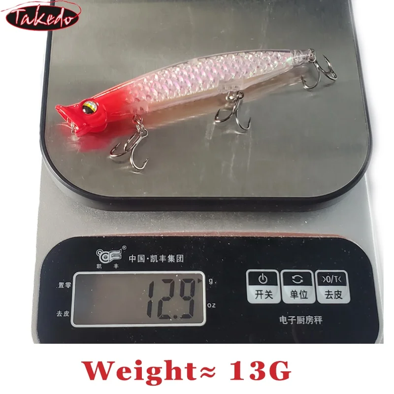TAKEDO HG19 Señuelos de pesca de agua superior cebo colorido 3D 11CM 13G Wobbers Swimbait con 8 #   Señuelo Popper con anzuelo para Bass Snakehead - imagen 2