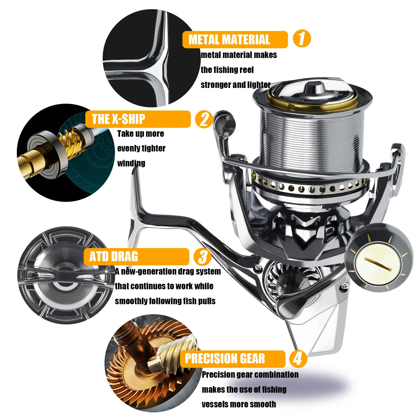 Carrete de pesca de Metal, bobina giratoria para carpa de agua salada, 4,8: 1, 25KG de arrastre máximo, 11 + 1BB, 8000-12000 - imagen 4