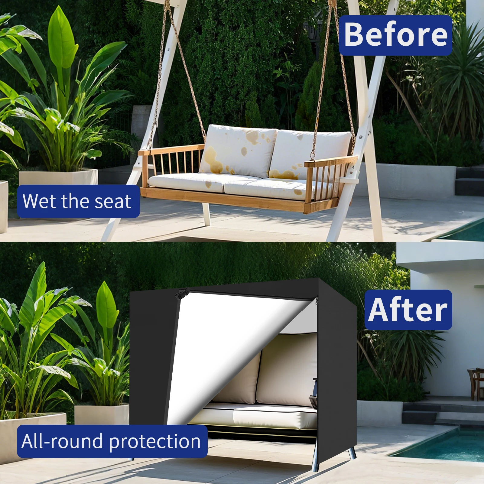 Fundas para columpio de jardín de 3 plazas, impermeables, resistentes, Oxford 210D, funda para silla columpio para exteriores, cubierta para hamaca de jardín y Patio con cremalleras - imagen 2