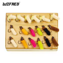 Wifreo 6 piezas # 7 # 10 latón/Jig Bead Mop Fly grúa Artificial mosca Caddis Larva Euro Wet Jig ninfa trucha Grayling perca señuelo de pesca