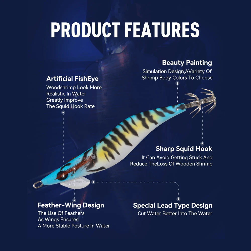 Reino Lejano Casting Egi 2.5 #   10g 3.0 #   15,5g 3,5 #   Cebo de calamar Jigging artificial de 19,5g, cebos de pesca luminosos de madera para camarones y pulpos - imagen 4