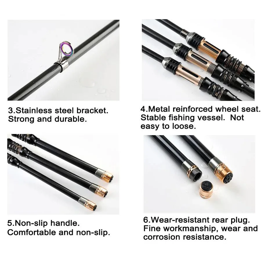 Caña de pescar de carpa de 1,8 M-3,0 M, caña de pescar telescópica de fibra de carbono, caña de pescar dura, caña de pescar giratoria - imagen 5