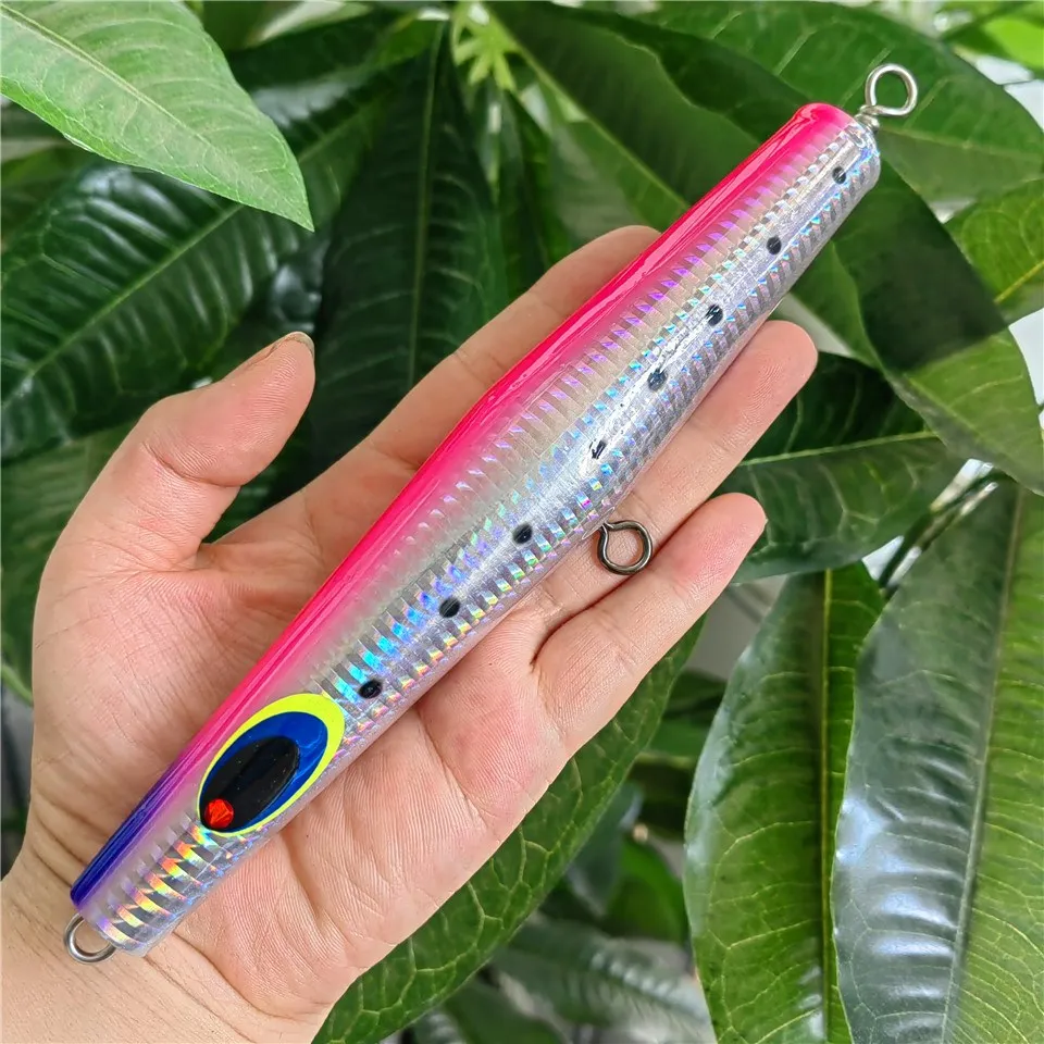 Swolfy-señuelo de pesca Popper de 180mm y 200mm, superficie de juego grande, cebo duro Artificial de madera para curricán GT, aparejos de pesca de mar pesado - imagen 4