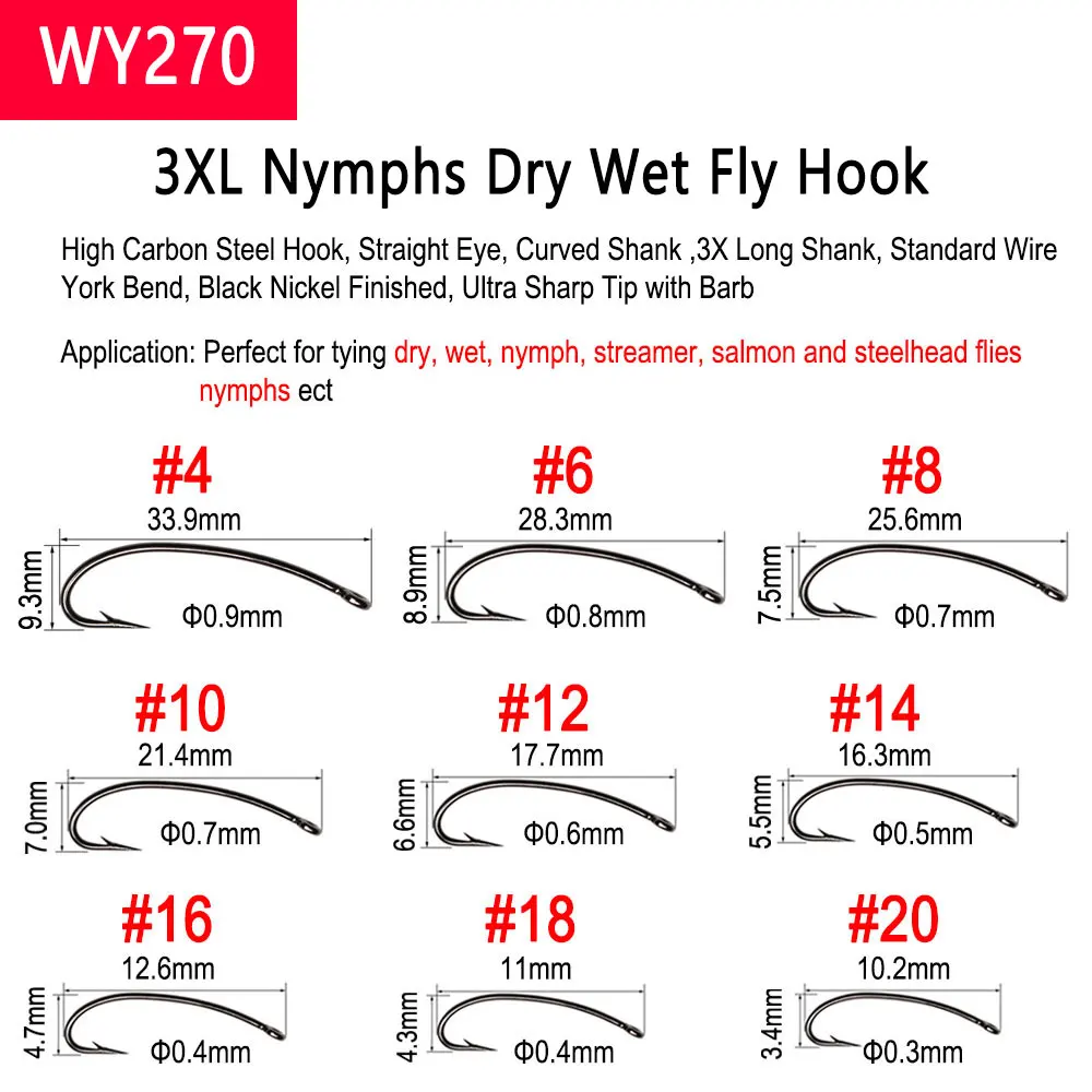 Bimoo 500 Uds. De púas de acero rico en carbono, anzuelo para pesca con mosca sin púas, plantilla para ninfa, mosca húmeda seca, ninfas, Scuds Caddis Streamer, anzuelo para atar moscas - imagen 5