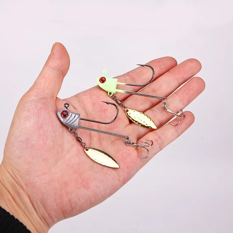 WEIHE, 1 Uds., anzuelo con cabeza de plomo tipo pez, picado 7g10g17g, anzuelo doble con ranura para sangre, anzuelo Luya con lentejuelas de hoja de sauce - imagen 5