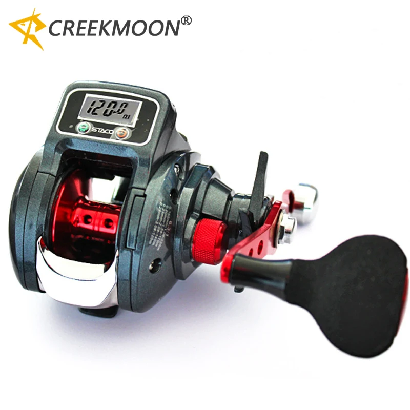 Carrete de pesca Digital Show, carrete de Baitcasting, contador en medidor, carretes de cebo 6,3: 1, carrete totalmente de Metal, rueda de agua salada, arrastre de bobina de arrastre