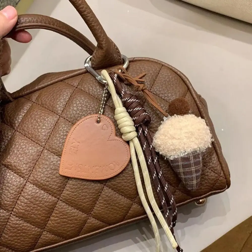 1 Uds nuevo llavero de oso a cuadros pastel helado cuerda trenzada llavero bolsa encanto creativo lindo mochila decoración colgante - imagen 4