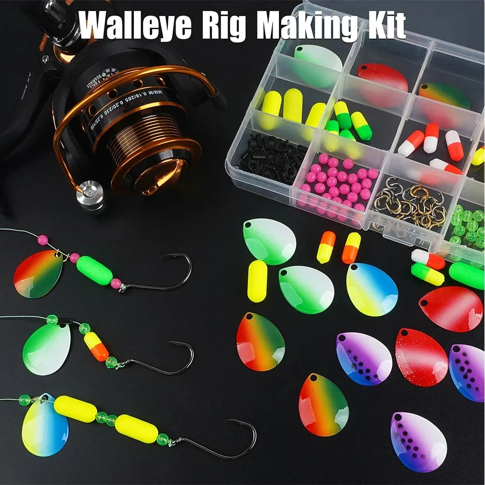 177 Uds. Kit de fabricación de señuelos giratorios, arnés sobre orugas, aparejos giratorios dorados, cuchillas Colorado, flotadores Pompano, cuentas de horquilla para plataforma Walleye - imagen 5