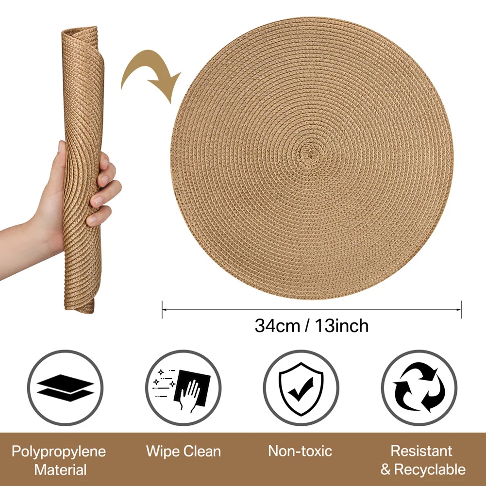 Juego de 6 manteles individuales trenzados redondos, manteles individuales de 34CM para mesas de comedor, manteles individuales antideslizantes lavables tejidos para Navidad y Halloween - imagen 3