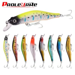 1 pieza, señuelo de pesca minnow, 9 cm, 9 g, hundimiento suspendido wobbler, tackle, señuelo artificial de plástico con 6 # anzuelos triples para la lubina y el lucio