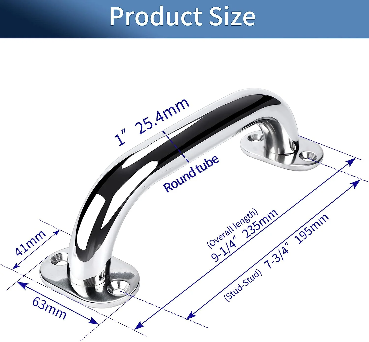 Piezas de acero inoxidable para barandilla de barco, mango de tubo redondo de 9 ", 2 unidades - imagen 5