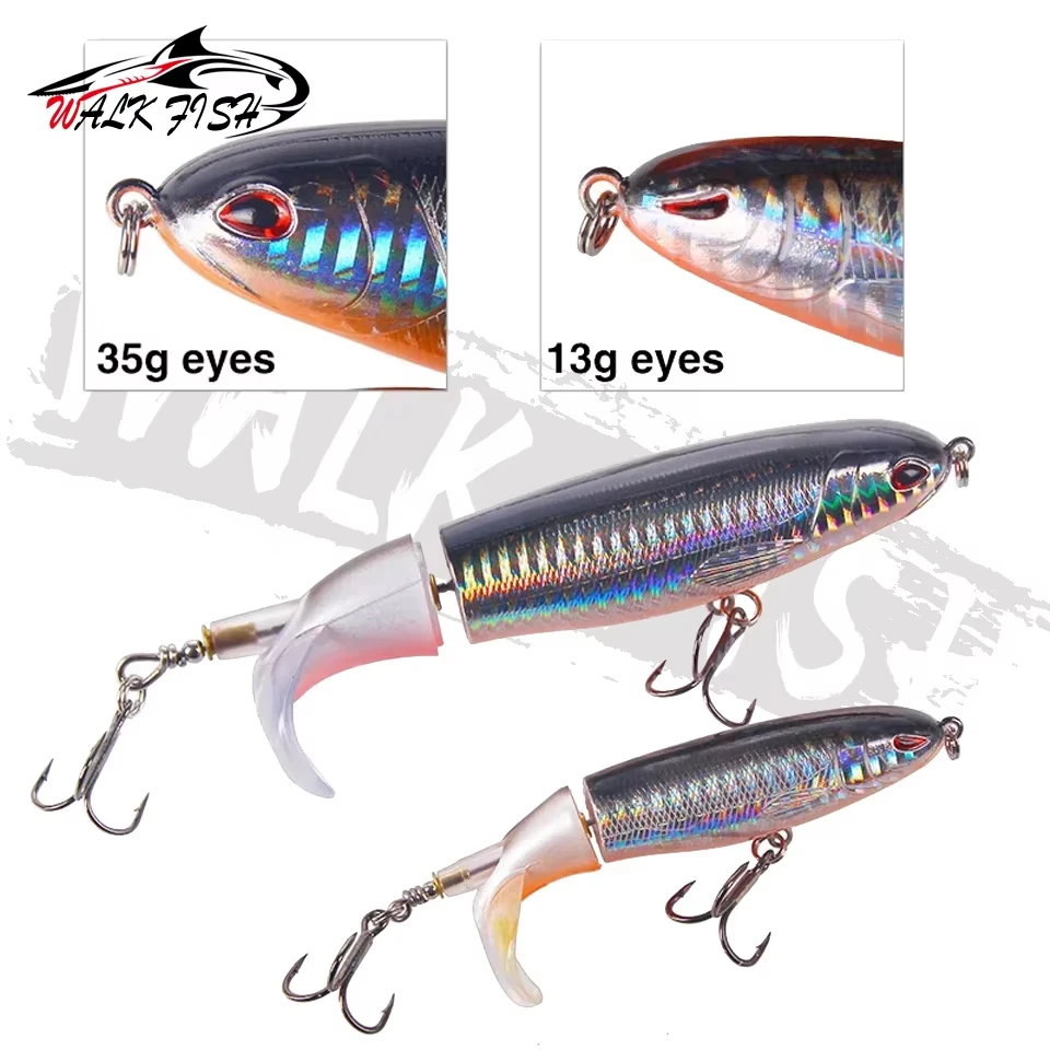 WALK FISH 1 Uds 13g 10cm Whopper Popper señuelo de pesca lápiz plástico duro cebo Artificial cola giratoria suave aparejos de pesca mar - imagen 3